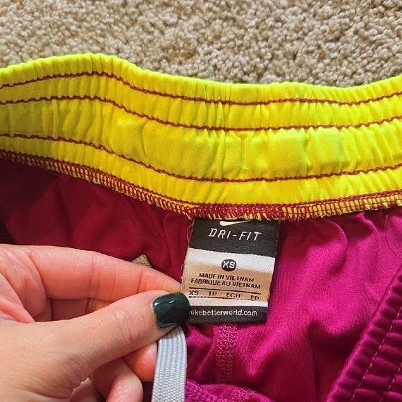 Nike Women's Vibrant Pink and Yellow Athletic Shorts - Picture 2 of 3